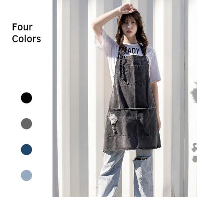 China Custom Unisex Vintage Blues Jeans Restaurant Cafe Garden Bib Apron Pocket Chef Cooking Kitchen Denim Cleaning Apron for Women Men for sale