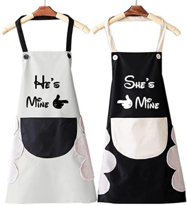 China Waterproof Mr. And Mrs. Cooking Apron Cleaning Baking Apron With Pocket Side Hand Towel For Mothers Fathers Aprons Valentines Day Gifts for sale