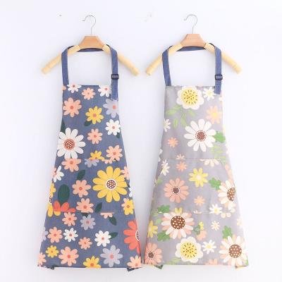 China Japanese Waterproof Canvas Chef Cotton Apron Ladies Flower Cafe Food Cooking Bib Kitchen Cleaning Apron For Women for sale