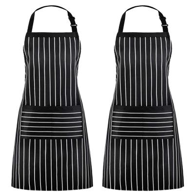 China High Quality Customized Adjustable Waist Logo Stripe Cotton Kitchen Cooking Apron Garden Cleaning Work With Pocket Apron For Women Men for sale