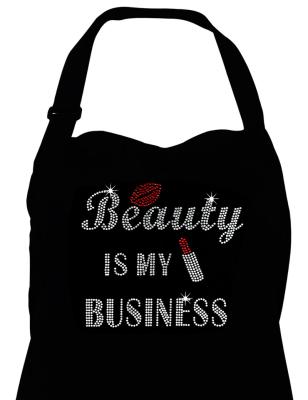 China Cleaning Beauty Is My Business Nail Tech Apron With Pockets Shape Colorful Rhinestone Crystal For Nail Salon Hair Fancy Black Apron for sale