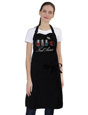 China Fashion Nail Tech Cleaning Apron With Pockets Colorful Rhinestone Crystal For Nail Salon Adjustable Neck And Long Ties Shirt Aprons for sale