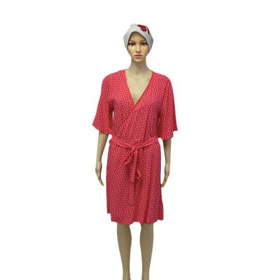 China QUICK DRY pink color printing bathrobe for women lingerie v neck nightgowns also as sleepwear pajamas for sale