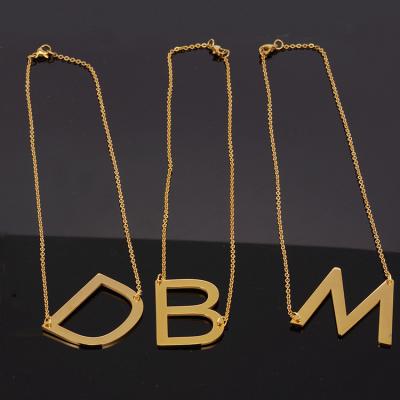 China TRENDY A-Z Stainless Steel Letter Alphabet Initial Necklace Gold Plated Asymmetrical Side Pendant for sale