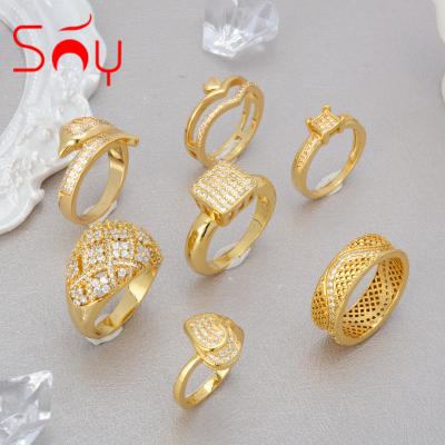 China Hot Selling Hiphop Gold Plated Women's Gift Brass Zirconia Wedding Rings Jewelry for sale