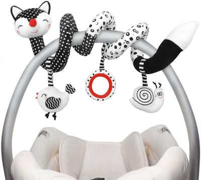 China As Picture Amazon Hot Selling Plush Fox Car Seat Crib Bell Rattle Black And White Soothing Toy for sale