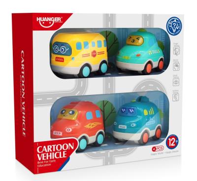 China Friction Toy Huanger Newest Lovely Musical Mini Sliding Plastic Cartoons Cars 4 PCs for Children for sale