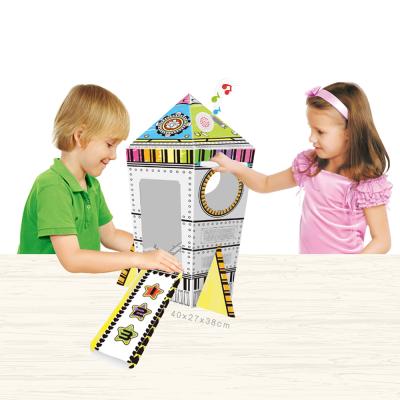 China Diy Doodle Playhouses Kids Toys Box 3D Paper Coloring Rocket Cardboard Playhouse for sale