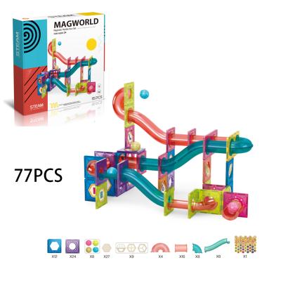 China 77pcs Magnetic Marble Run Building Set 3D Tiles Magnetic Ball Track For Boys And Girls Ages 3 4 5 6 7 8 Years Old for sale