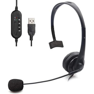 China Hot-selling clearer voice telephone customer service headset usb head-mounted cable computer unilaterally plugged into computer laptop for sale