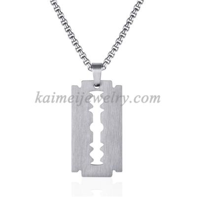 China Hiphop Men Cool Hip Hop Jewelry Double Edge Razor Blade Pendant Brushed Steel Mens Necklaces for sale