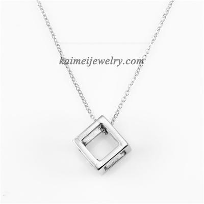 China TRENDY Vintage 316L Stainless Steel Jewelry Hollow Cube Square Geometric Pendant Men Necklace for sale