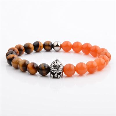 China Dongguan Stainless Steel Factory Stainless Steel Tiger Eye And Jade Bead Bracelet Handsome Helmet Elastic Bracelets for sale