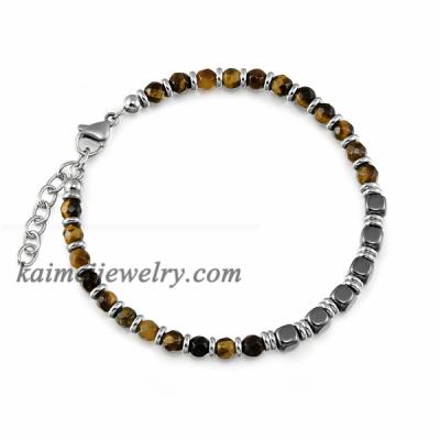 China 4mm Faceted Hematite Tiger Eye Stone Beads Stainless Steel Lobster TRENDY Yellow Chain Bracelets For Men for sale