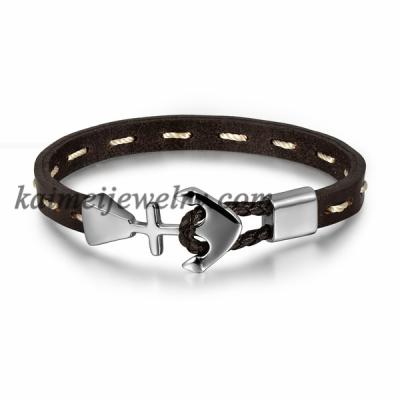 China Fashion 2021 Trendy Customize Wholesale Jewelry Anchor Hook Bracelet Men Custom Nautical Men Leather Bracelet for sale