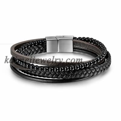 China FASHIONABLE Popular Design Custom Multi Bead Pulseras Men's Layer Leather Bracelets for sale