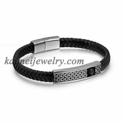 China New Arrival FASHIONABLE Stainless Steel Clasp High Quality Black Woven Leather Strap for sale