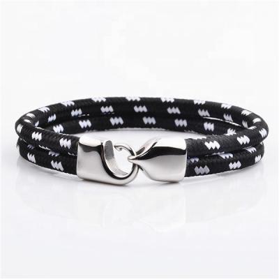 China TRENDY Fashion Jewelry 316L Stainless Steel Rope Anchor Hook Smart Black Nylon Bracelet for sale