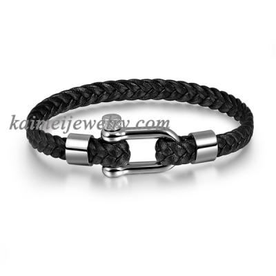 China Manufacturer China Handmade Newest Trendy Fashion Clasp Men Leather and Silver Bracelets for sale