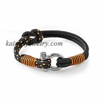 China TRENDY Hot Selling Men's Fashion Bracelet Stainless Steel Shackle Nylon Flat Knot Bracelet for sale