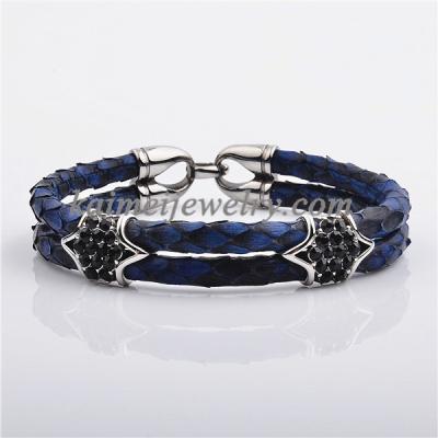 China Luxury Stylish Design 316L Stainless Steel Python Leather Bracelet Men for sale