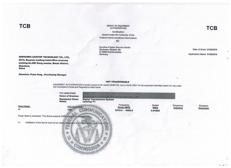 FCC - Shenzhen Levetop Technology Co., Ltd.