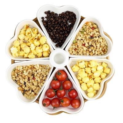 China Sustainable 6 Compartments Flower Shape Ceramic Fruit Tray, Snack Dish For Nuts Dessert /Salad Snack Bowls Combination for sale