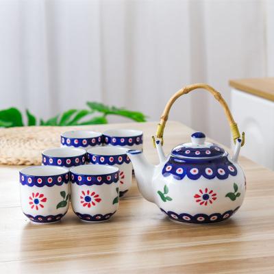 China Viable Newcomer Sunflowers Hand Painted Teapot with Six Cups and Wooden Tray Gift Box Packing for sale