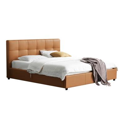 China Modern Luxury Convertible Italian Design Good Quality Bedroom Furniture Set Soft Orange Leather King Queen Size Bed for sale