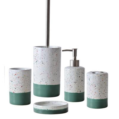 China Sustainable Colorful Dots Pattern Ceramic Bathroom Accessories Set Bath Set For Home Hotel for sale