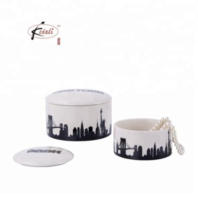 China Decorative Ceramic Wholesale City Jewelry Box Ring Box for sale