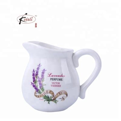 China Eco - Friendly Home White Ceramic Milk Frothing Pitcher With Prints for sale