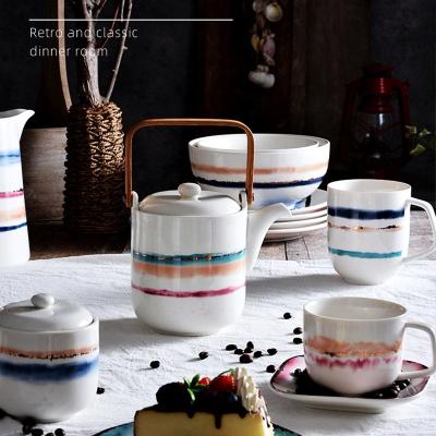 China Japanese Style Dinnerware Set Hotel Restaurant Bowl Dish Viable Hand Painted Ceramic Pot Set for sale