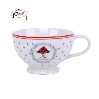 China Sustainable Hot Selling Ceramic Soup Bowl Noodle Cup Serving Bowl With Handle Set for sale