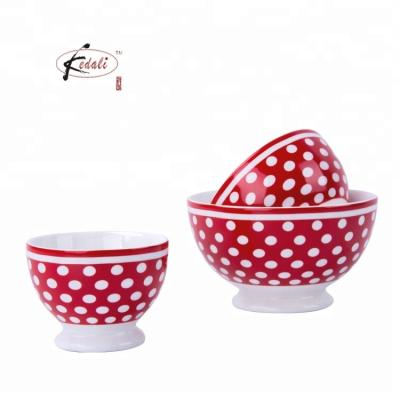 China Sustainable Christmas Round Shape Color Pattern Pot Stoneware Soup Bowl Red Ceramic Serving Bowl and White for sale