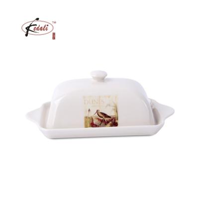 China Restaurant Viable Rectangular Shape Ceramic Individual Butter Dish With Lid Dinnerware Butter Keeper for sale