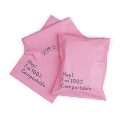 China Strong Adhesive Custom Printed Logo Pink Matte Biodegradable Packaging Compostable Poly Bags Mailer for sale