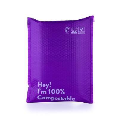 China Strong Adhesive Custom Branded Logo 100% Compostable Biodegradable Padded Envelope 5 x 7 Purple Bubble Mailing Mailer for sale