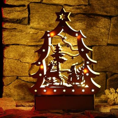 China Wood Lit Wooden Christmas Tree Ornaments Wooden Christmas Tree With LED Lights For Christmas for sale