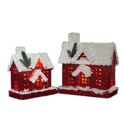 China Christmas Wooden Wooden Village LED Light House Decoration Battery Operated Wooden House for sale