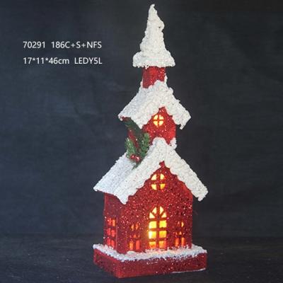 China Wood Led Light Wooden Church Christmas Wood Crafts Mini Wooden Church House With Light For Christmas for sale