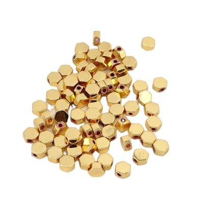 China Wholesale METAL Gold Plated Hex Brass Metal Spacer Beads, Geometric Gold Hexagon Beads for sale