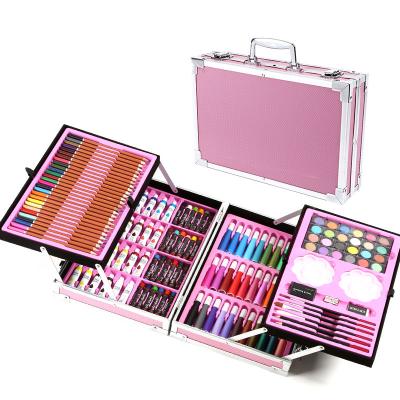 China Bright Colors 145 Pieces of Oil Painting Aluminum Family Watercolor Box Double Mounted Painting Art Stationery School Children's Set for sale