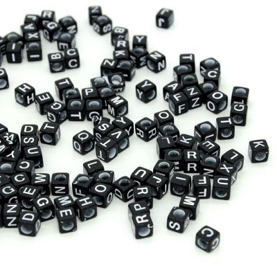 China Toy Large Hole 6mm Black Square 3mm Hole Letter Funny Educational Acrylic Single Letters Beads 26 Beads Optional Hole DIY Children's Manual Beader for sale