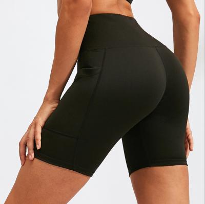 China QUICK DRY Women's High Waist Yoga Shorts Pocket Oblique Running Workout Stretch Quick Dry Fitness Tight Shorts for sale