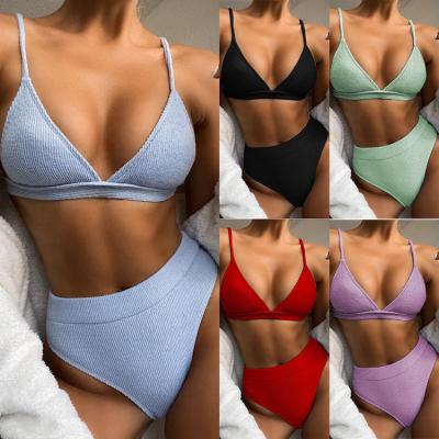 China European and American pure bikini manufacturers breathable new color women's bikini slit women's triangle swimsuit direct sales for sale