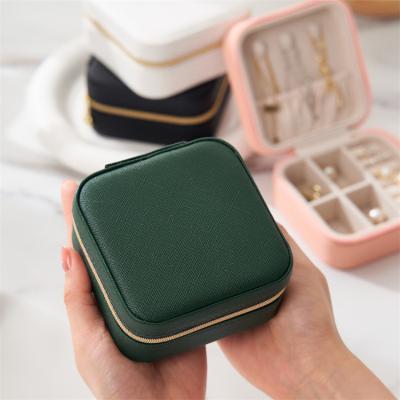 China Leather Jewelry Organizer Travel Jewelry Box Ring Earring Necklace Jewelery Case Women Girls Small Jewelry Organizer for sale