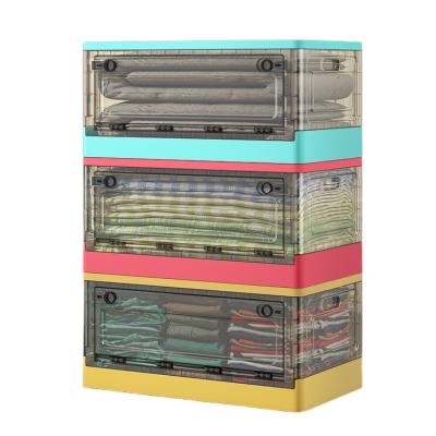 China Large Capacity Stackable Container Caja de almacenamiento Viable Foldable Plastic Clear Plegable Folding Storage Box for sale