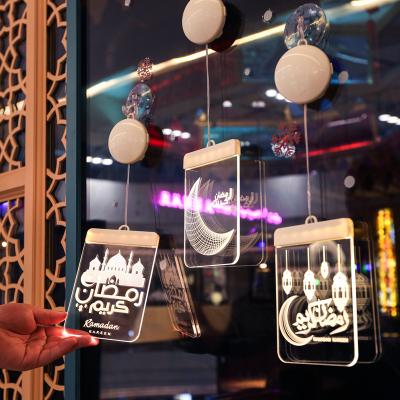 China 2022 Acrylic Muslim Islam Decor Star Moon Castle Shaped Eid Mubarak Kareem Ramadan 16cm Wall Hanging Acrylic Pendant Led Light for sale