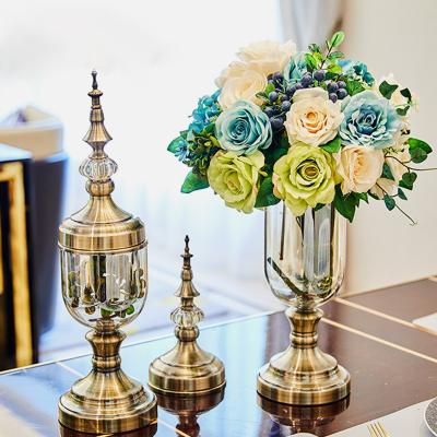 China Europe Antique Decorative Tube Gold Metal Wedding Decorative Modern Flower Vase for sale